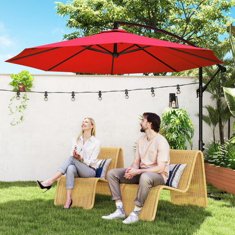 Chapéu de Sol de Jardim Ø295x245 cm Chapéu de Sol Excêntrico Inclinável com Manivela Base Cruzada Suporte de Aço e Proteção Solar para Terraço Exterior Vinho