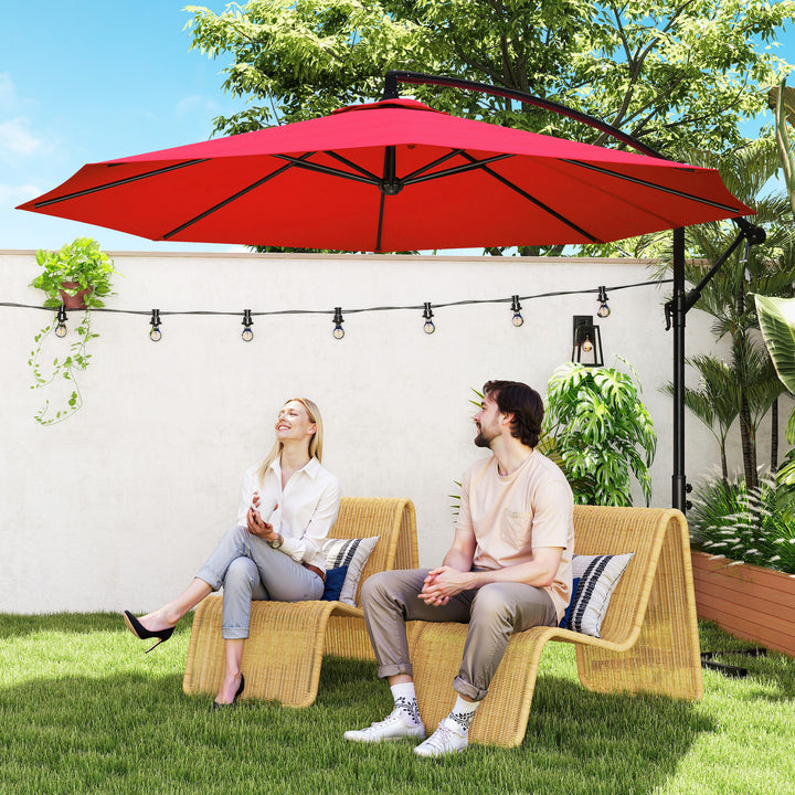 Chapéu de Sol de Jardim Ø295x245 cm Chapéu de Sol Excêntrico Inclinável com Manivela Base Cruzada Suporte de Aço e Proteção Solar para Terraço Exterior Vinho