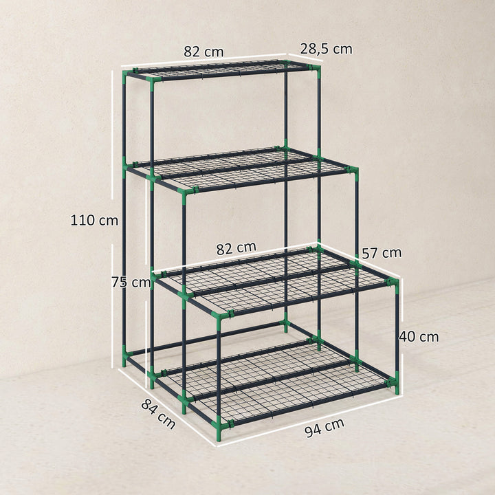 Suporte para Plantas de 4 Níveis Estante para Plantas de Aço Design em Escada Suporte para Vasos para Interior e Exterior Jardim Varanda e Pátio, 94x84x110 cm Verde Escuro