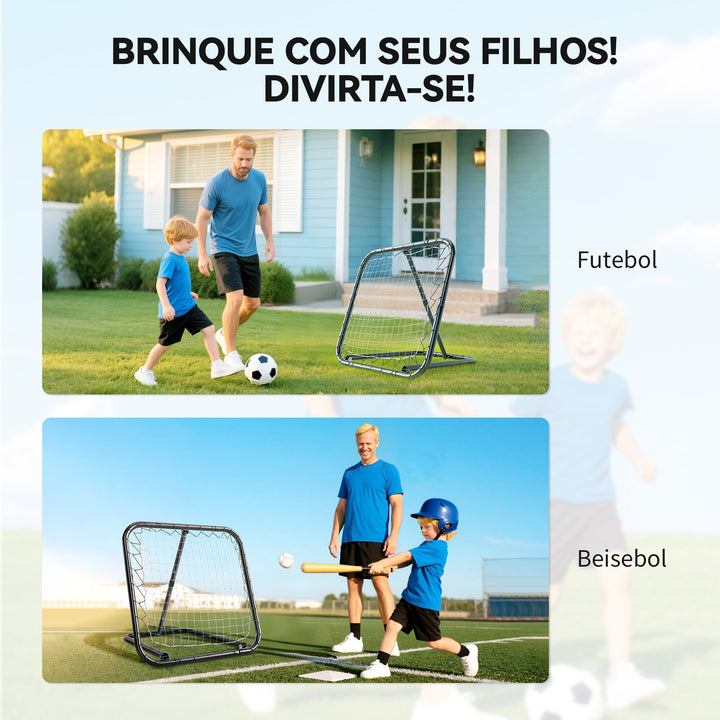 Rede de Rebote Dobrável com Ângulo Ajustável de 5 Níveis para Treinamento de Futebol Tenis Beisebol Desportes 84x78x65-78cm Preto