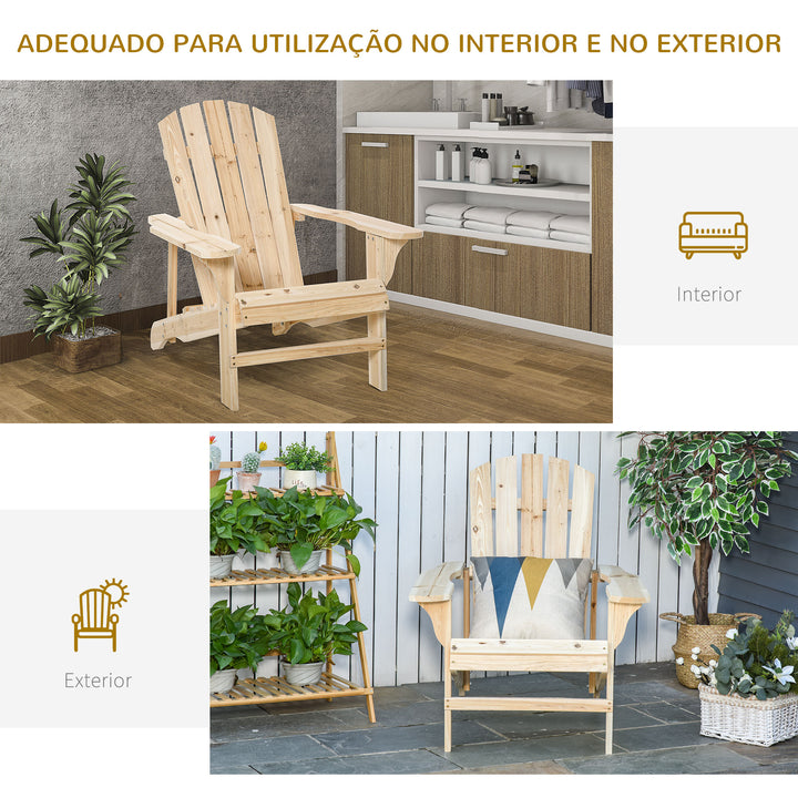 Cadeira Adirondack de Madeira Cadeira Adirondack de Jardim com Assento Extra Largo Carga Máxima 150 kg para Pátio Varanda Exterior 78x89x88 cm Madeira