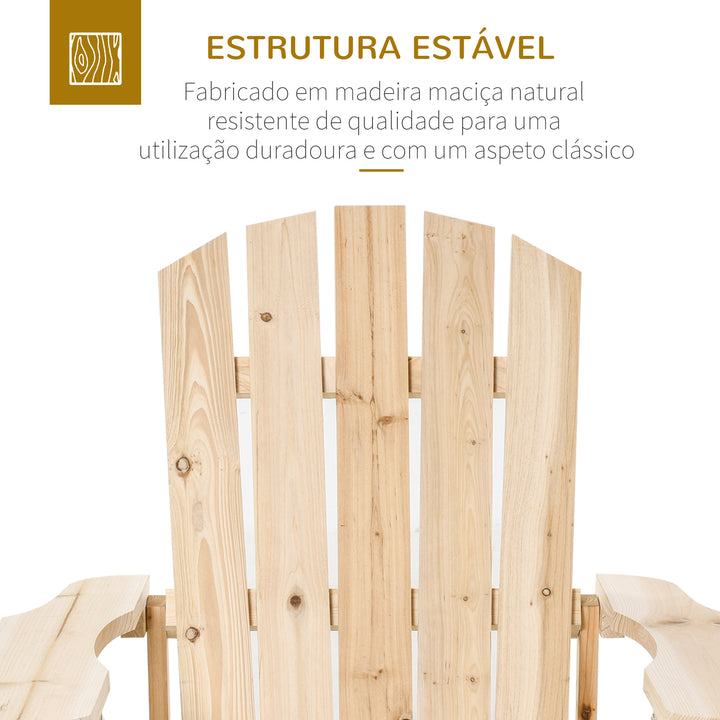 Cadeira Adirondack de Madeira Cadeira Adirondack de Jardim com Assento Extra Largo Carga Máxima 150 kg para Pátio Varanda Exterior 78x89x88 cm Madeira