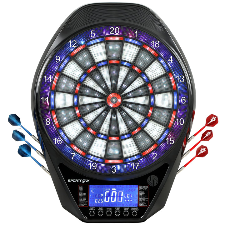 Alvo Eletrónico com 6 Dardos e 24 Pontas Macias, Ecrã LED para 8 Jogadores Alvo de Dardos de Parede com 34 Jogos e 2235 Programas para Crianças e Adultos Festas e Família