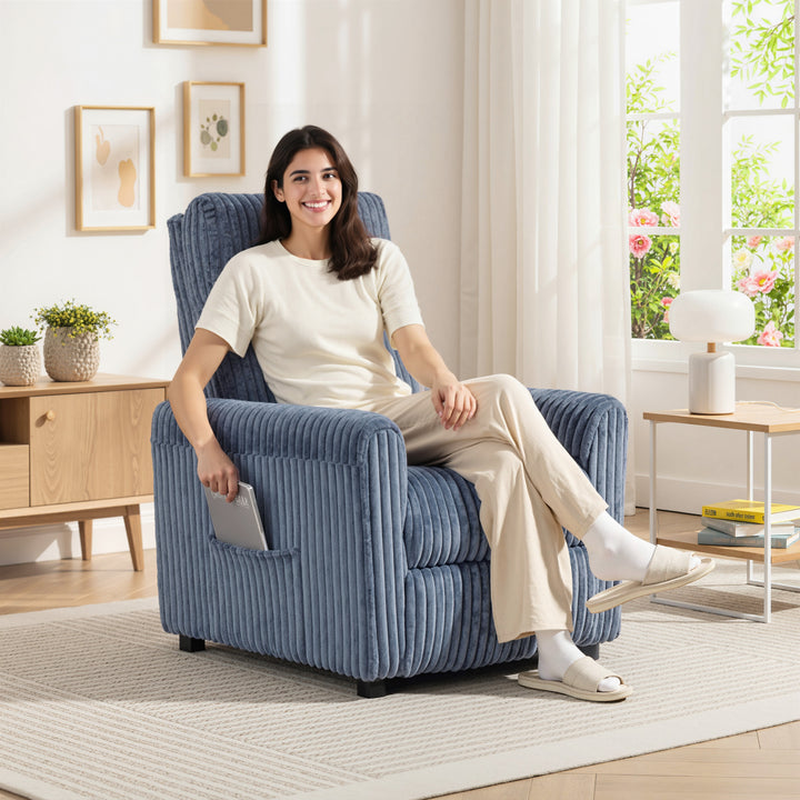 Poltrona Relax Reclinável Poltrona Reclinável Manual Estofada em Veludo Instalação Rápida Apoio para Pés Acolchoamento Grosso Para Sala de Estar Quarto Escritório 73x86x100 cm Azul Escuro