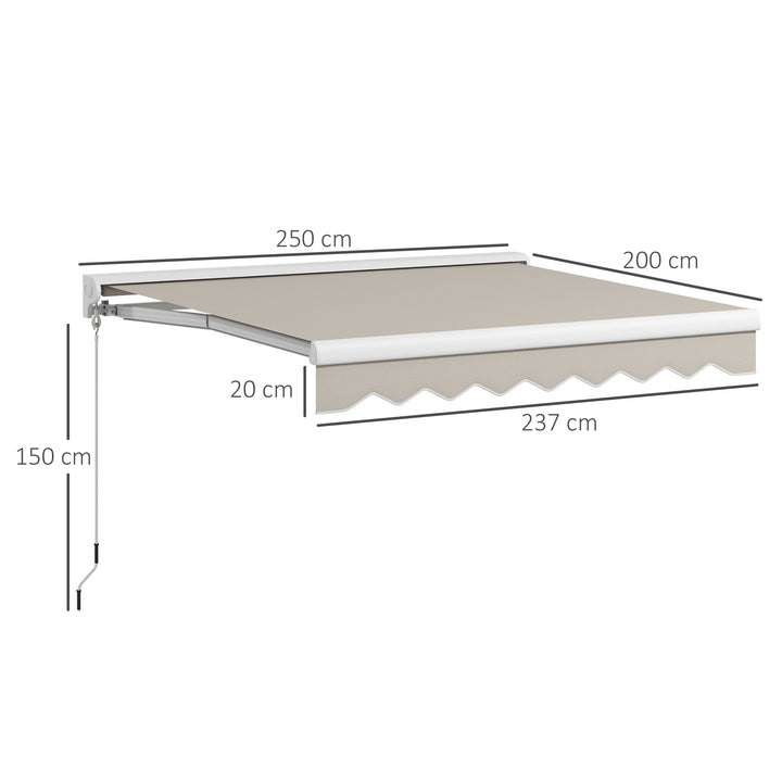Toldo Retrátil Elétrico ou Manual 250x200 cm Toldo Portátil para Varanda com Controlo Remoto Manivela Manual e Estrutura de Alumínio para Janela Porta Terraço Pátio Creme
