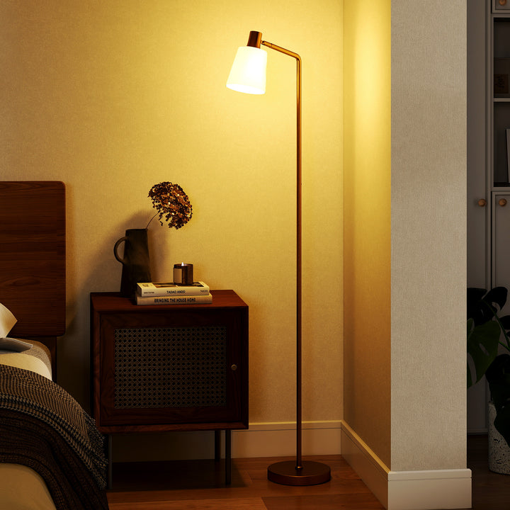 Candeeiro de Pé LED Regulável Candeeiro de Pé Sala Moderno com Ecrã Giratório 350° 3 Temperaturas de Cor 3000K/4000K/6500K e Lâmpada E27 para Quarto Escritório 45x21x148 cm Branco e Dourado