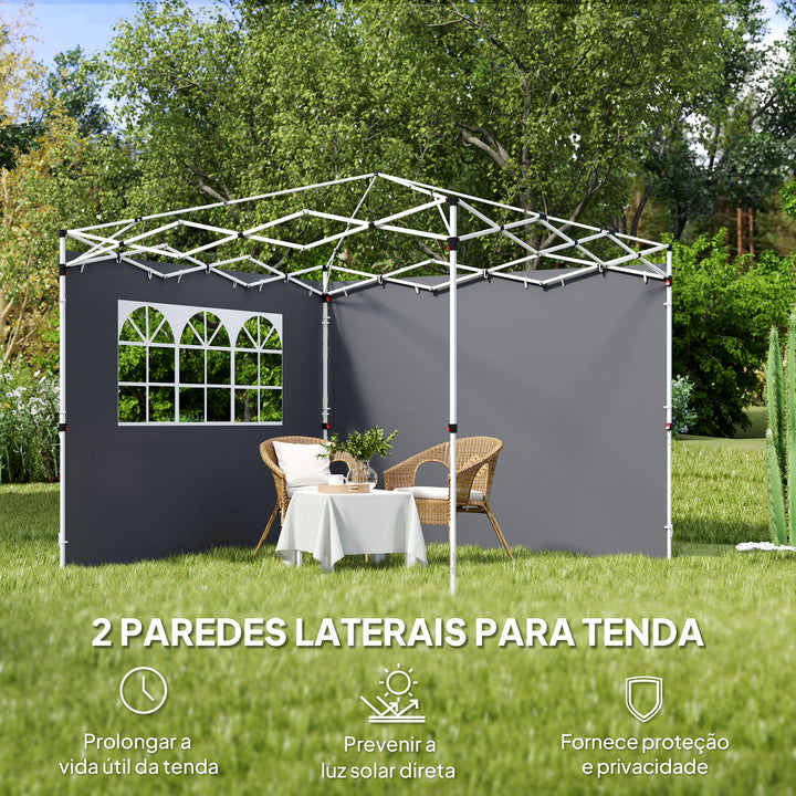 2 Paredes Laterais para Tendas de 295x200 cm Laterais de Substituição para Pavilhão de Tecido Oxford com Janela para Jardim Exterior Festas Cinzento Escuro