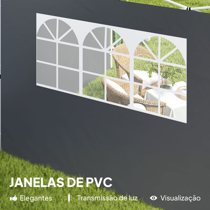 2 Paredes Laterais para Tendas de 295x200 cm Laterais de Substituição para Pavilhão de Tecido Oxford com Janela para Jardim Exterior Festas Cinzento Escuro