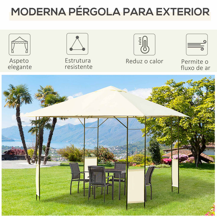 Pérgola para Jardim 3x3x2,6m Aço e Poliéster Creme