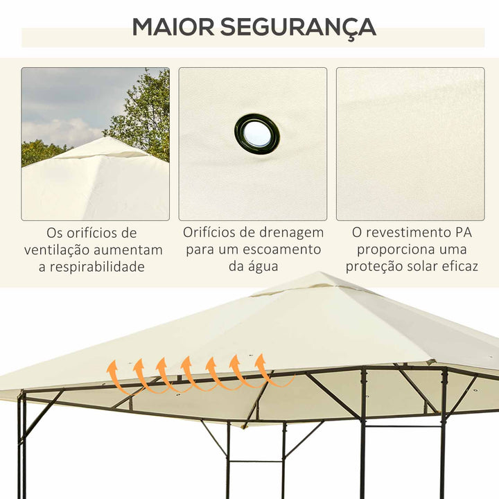 Pérgola para Jardim 3x3x2,6m Aço e Poliéster Creme
