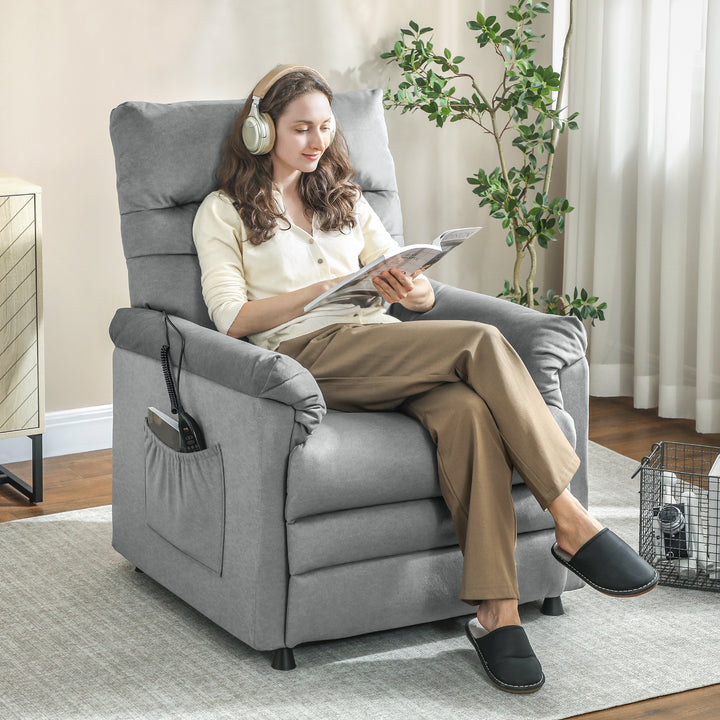Poltrona de Massagem com Aquecimento Lombar e Massagem por Vibração Poltrona Relax Reclinável Elétrica Motor Silencioso Função de Memória Bolsos Laterais e Controlo Remoto 82x99x106 cm Cinzento