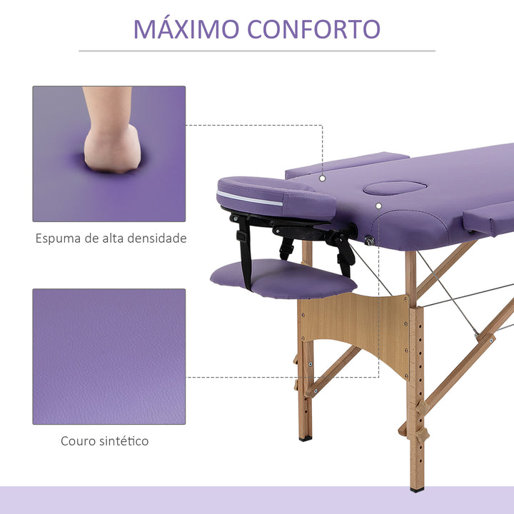 Marquesa Dobrável para Fisioterapia - Cor Roxo - Madeira de Faia e PU - 182x60 cm
