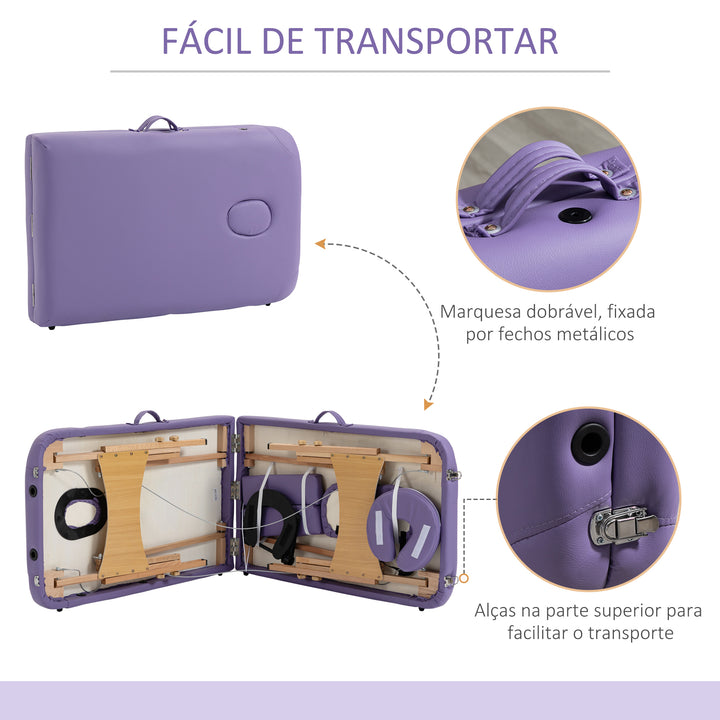 Marquesa Dobrável para Fisioterapia - Cor Roxo - Madeira de Faia e PU - 182x60 cm