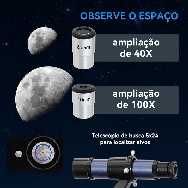 Telescópio Refletor Astronómico, Abertura de 114 mm, 40X/100X, 1000 mm Telescópio para Adultos, Principiantes e Crianças, com Tripé Ajustável e Bolsa de Transporte