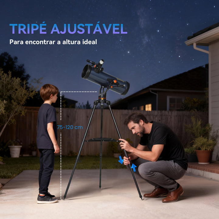 Telescópio Refletor Astronómico, Abertura de 114 mm, 40X/100X, 1000 mm Telescópio para Adultos, Principiantes e Crianças, com Tripé Ajustável e Bolsa de Transporte