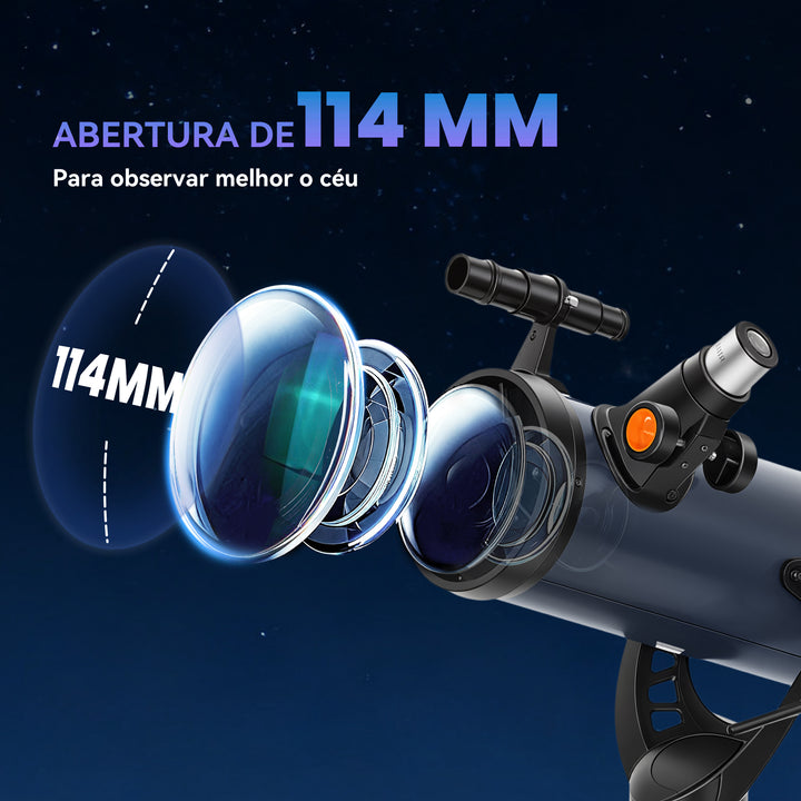 Telescópio Refletor Astronómico, Abertura de 114 mm, 40X/100X, 1000 mm Telescópio para Adultos, Principiantes e Crianças, com Tripé Ajustável e Bolsa de Transporte