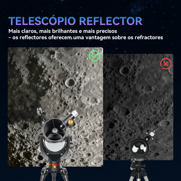 Telescópio Refletor Astronómico, Abertura de 114 mm, 40X/100X, 1000 mm Telescópio para Adultos, Principiantes e Crianças, com Tripé Ajustável e Bolsa de Transporte
