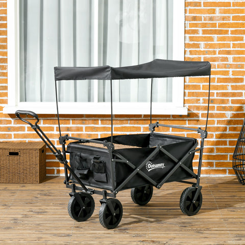 Carrinho de Transporte com Toldo Removível Carrinho Dobrável com Alça Ajustável e Bolsa de Transporte Capacidade 100 kg para Campismo Praia 97x52x105 cm Preto