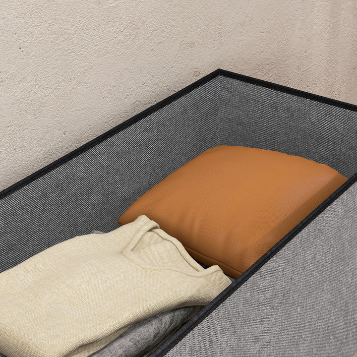 Baú de Arrumação para Quarto 84L Puff de Arrumação Dobrável Estofado em Linho Sintético com Tampa para Sala 76x38x38 cm Cinzento Claro