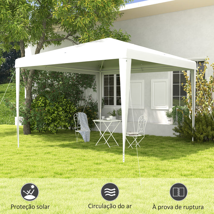 Tenda de Jardim Desmontável 293x293 cm Tenda para Exteriores com 4 Orifícios de Drenagem e Tubo de Aço para Casamentos Campismo Festas Branco