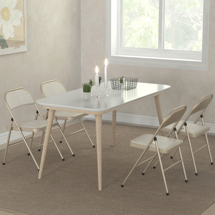 Conjunto de 4 Cadeiras Dobráveis com Encosto e Assento Acolchoado em Linho Sintético e Estrutura em Aço para Sala de Estar Escritório Cozinha 45x46x78 cm Bege