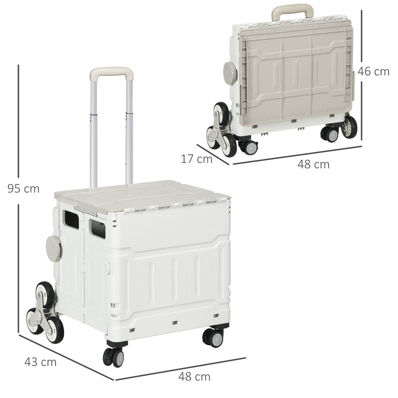 Carrinho de Armazenamento Dobrável Carrinho de Compras com 2 Rodas para Subir Escadas 2 Rodas Universais Ângulo e Comprimento da Pega Ajustáveis Capacidade 35L 48x43x95 cm Branco