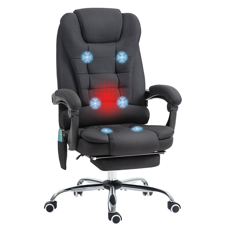 Cadeira de Escritório com 6 Pontos de Massagem Giratória com Encosto Reclinável 135º Função de Aquecimento Apoio para os Pés Retrátil Altura Ajustável e Controlo Remoto 65x70x111-119 cm Preto