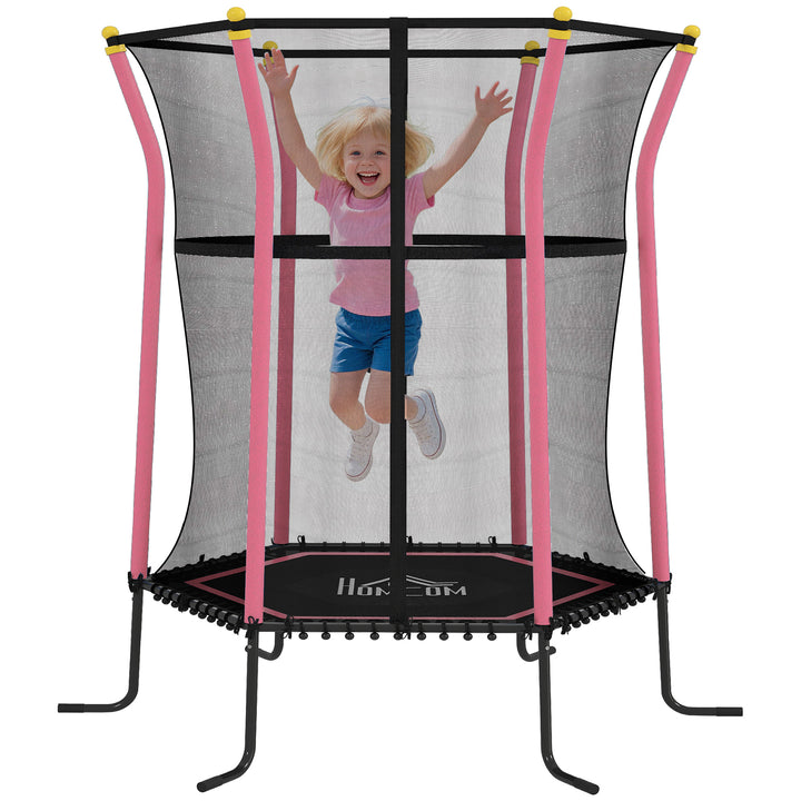 Trampolim para Crianças acima de 3 Anos Cama Elástica Infantil com Rede de Segurança e Estrutura de Aço para Interiores e Exteriores Carga 50kg Ø163,5x190 cm Rosa