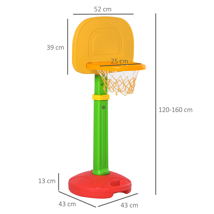 Cesta de Basquetebol Infantil para Crianças acima de 3 anos Altura Ajustável 2 Bolas e Inflador 52,5x44x120-160cm Amarelo Verde Vermelho