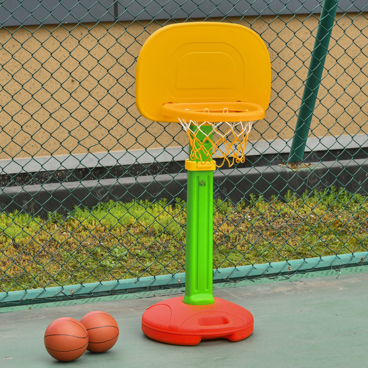 Cesta de Basquetebol Infantil para Crianças acima de 3 anos Altura Ajustável 2 Bolas e Inflador 52,5x44x120-160cm Amarelo Verde Vermelho