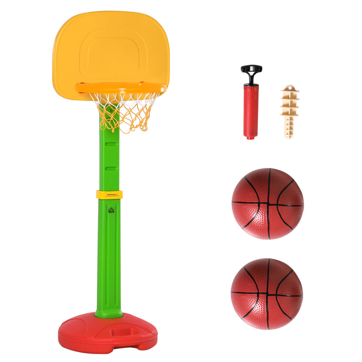 Cesta de Basquetebol Infantil para Crianças acima de 3 anos Altura Ajustável 2 Bolas e Inflador 52,5x44x120-160cm Amarelo Verde Vermelho
