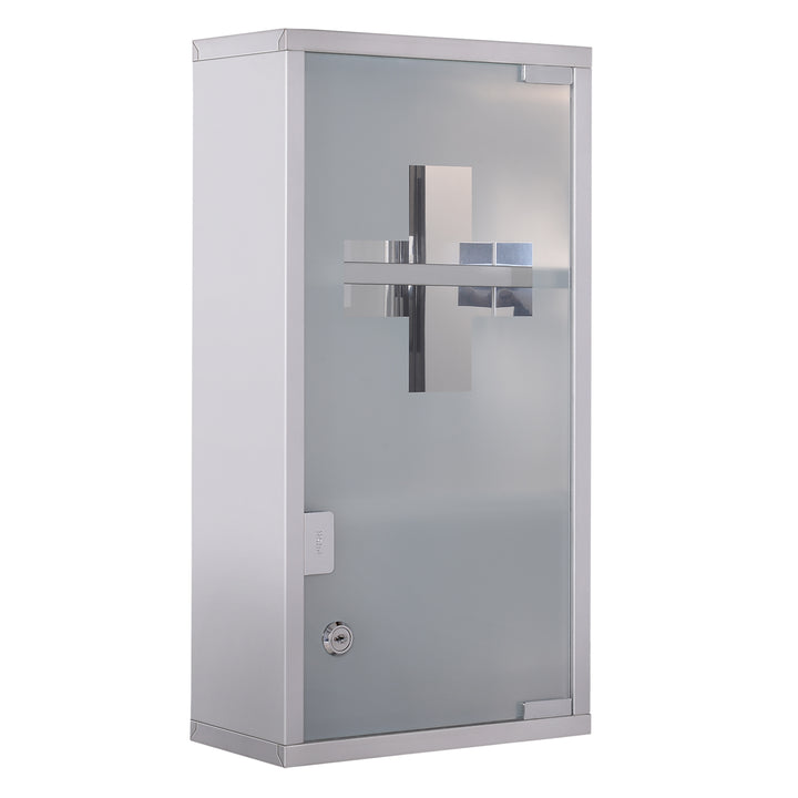 Armario de Medicamentos Farmácia Armário de Primeiros Socorros Aço Inox 3 Estantes Caixa Suspensa de Parede com Fechadura 25x12x48cm