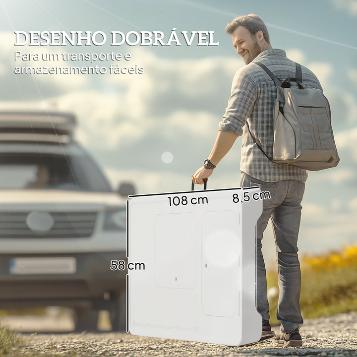 Mesa para Campismo Dobrável Mesa Mesa com 2 Lavatórios Mangueira de Drenagem Estação de Limpeza para Pesca Exterior 108x58x92 cm Branco