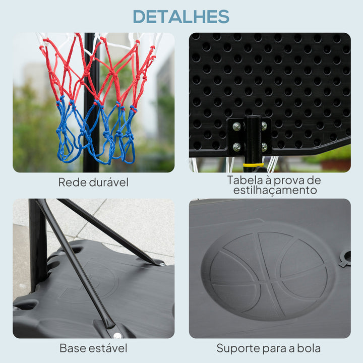Tabela de Basquetebol para Exterior Altura Ajustável 160-210 cm Tabela Portátil com P Rodas e Base Preenchível com Compartimento para Adolescentes e Adultos