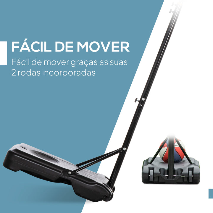 Tabela de Basquetebol para Exterior Altura Ajustável 160-210 cm Tabela Portátil com P Rodas e Base Preenchível com Compartimento para Adolescentes e Adultos