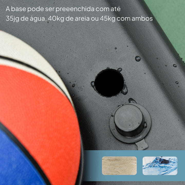 Tabela de Basquetebol para Exterior Altura Ajustável 160-210 cm Tabela Portátil com P Rodas e Base Preenchível com Compartimento para Adolescentes e Adultos