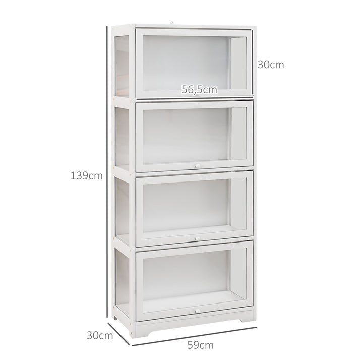 Vitrine Colecionador de 4 Níveis Vitrine Sala de Estar com Portas Abatíveis de Acrílico Anti-Tombo para Estúdio Dormitório Escritório 59x30x139 cm Branco