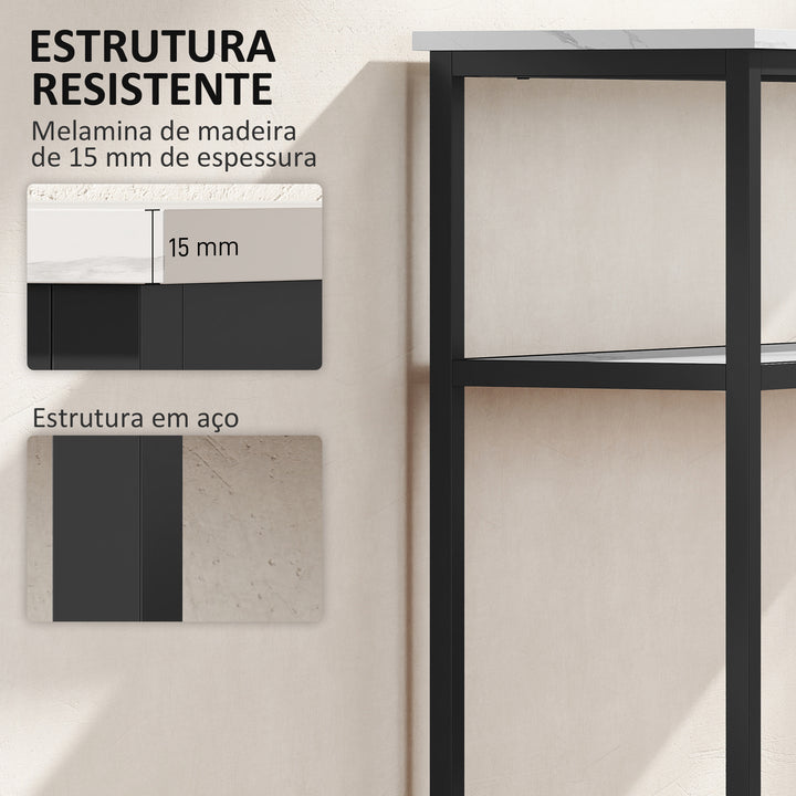 Mesa Consola Moderna Consola Estreita com Superfície com Efeito Mármore Prateleira Aberta e Estrutura de Metal Consola de Sofá para Entrada Sala de Estar 100x30x81 cm Branco