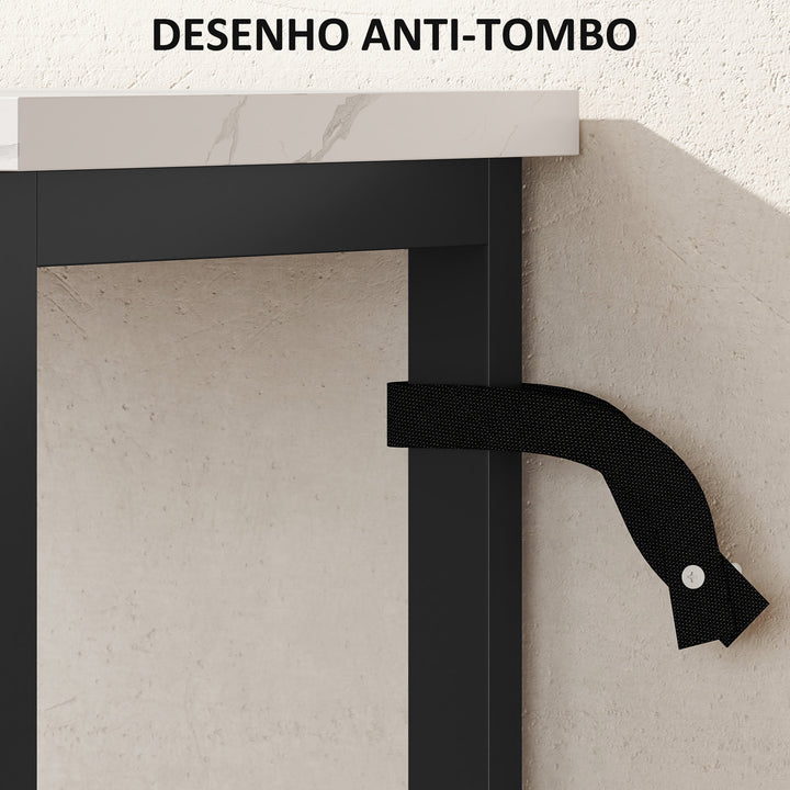 Mesa Consola Moderna Consola Estreita com Superfície com Efeito Mármore Prateleira Aberta e Estrutura de Metal Consola de Sofá para Entrada Sala de Estar 100x30x81 cm Branco