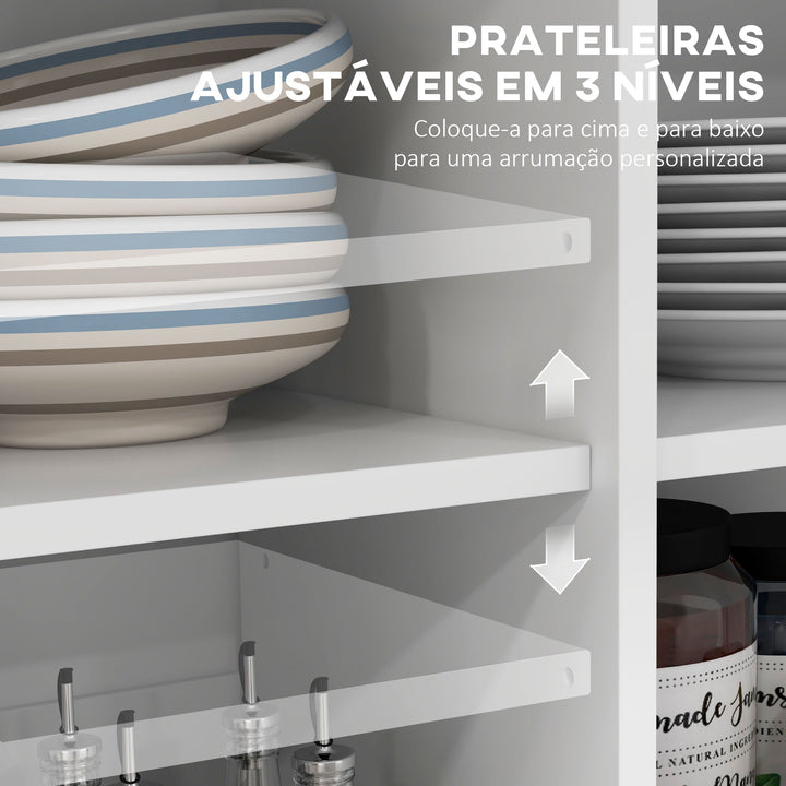 Ilha de Cozinha Carrinho de Cozinha com Bancada de Madeira Dobrável 2 Portas 2 Gavetas Prateleira Ajustável e 4 Rodas 10x60x90,5 cm Branco e Madeira