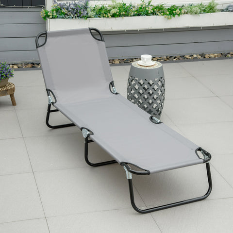Espreguiçadeira Dobrável Reclinável com Ângulo Ajustável de 3 Posições para Exterior Carga 120 kg 190x56x28 cm Cinza