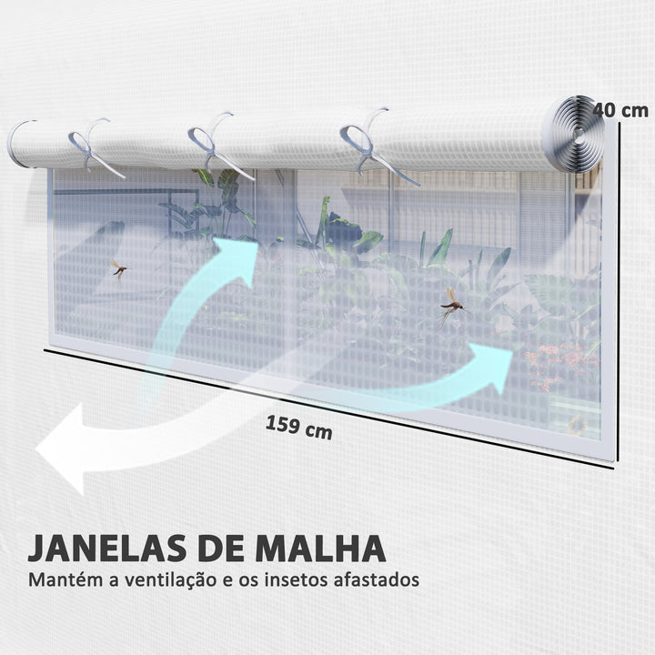 Estufa tipo Túnel 6x3x2 m Estufa de Exterior com 4 Janelas de Malha Cobertura de PE Anti UV e 3 Portas Enroláveis com Fecho de Correr Estufa para Jardim Pátio Branco