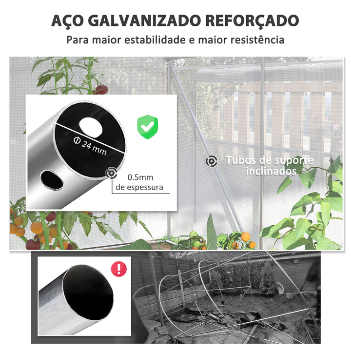 Estufa tipo Túnel 6x3x2 m Estufa de Exterior com 4 Janelas de Malha Cobertura de PE Anti UV e 3 Portas Enroláveis com Fecho de Correr Estufa para Jardim Pátio Branco