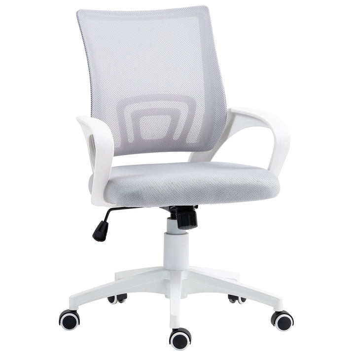 Cadeira de Escritório de Malha Cadeira de Escritório Giratória com Altura Ajustável Função Basculante e Apoio para os Braços Cadeira de Estúdio Carga 120 kg 57x55x89-109 cm Cinza