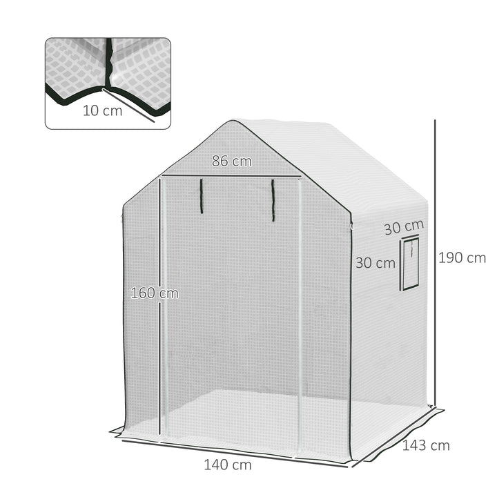 Cobertura para Estufa 140x143x190 cm Cobertura de Substituição para Estufa com Janela Porta com Fecho de Correr Anti-UV Proteção de Plantas para Jardim Branco
