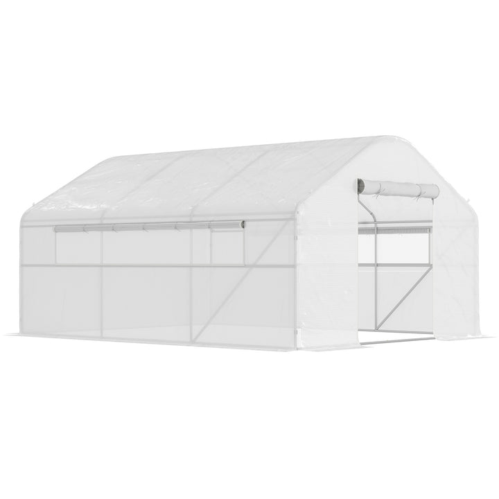 Estufa tipo Túnel 4x3x2 m Estufa de Exterior com 2 Janelas Cobertura PE Anti UV e 1 Porta de Enrolar com Fecho de Correr Estufa para Jardim Pátio Branco
