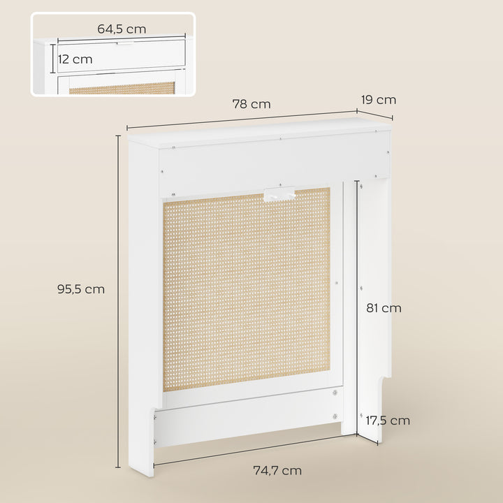 Cobertura para Radiador com Porta Rebatível e Vime Proteção Radiador de MDF 78x19x95,5 cm com Compartimento Desenho Boémio para Sala Quarto Branco