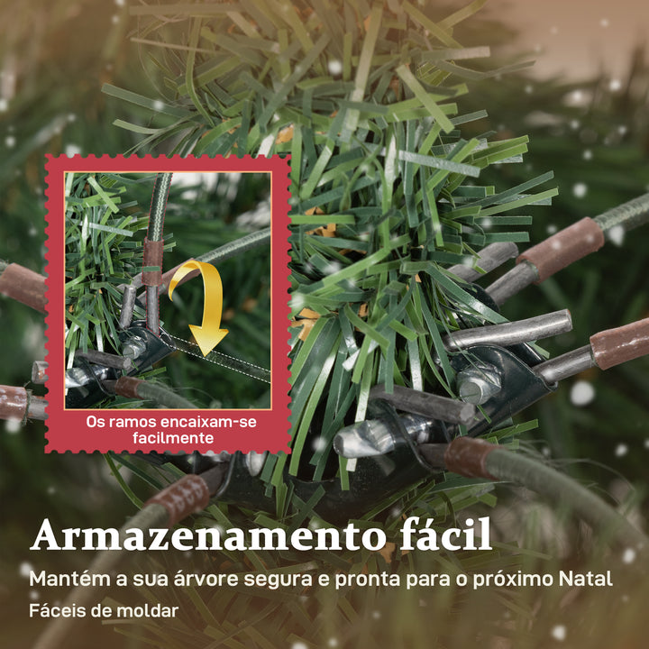 Árvore de Natal Artificial 210 cm Ramos Realistas com Efeito Neve Árvore de Natal com Suporte em Aço Base Dobrável Montagem Rápida Decoração de Natal para Casa Festa Verde