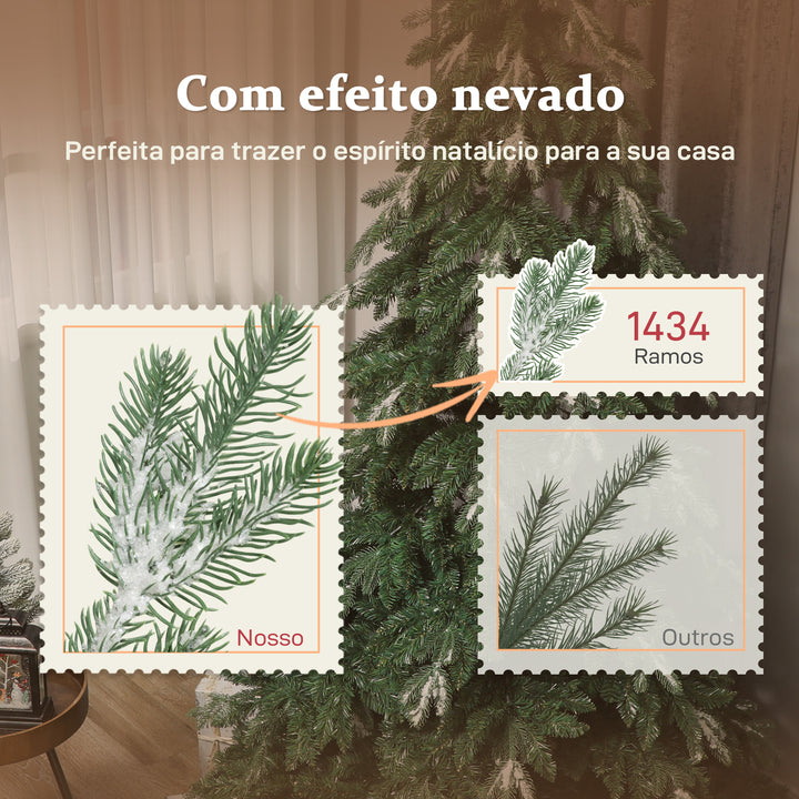 Árvore de Natal Artificial 210 cm Ramos Realistas com Efeito Neve Árvore de Natal com Suporte em Aço Base Dobrável Montagem Rápida Decoração de Natal para Casa Festa Verde