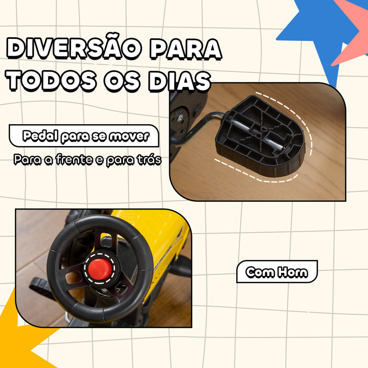 Trator a Pedais para Crianças acima de 3 Anos Trator com Reboque de Pedais para Crianças com Acessórios Carga Máxima 35 kg 133x42x51 cm Amarelo e Preto